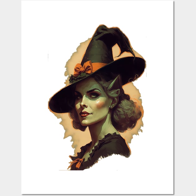 Vintage Witch Pinup Portrait Wall Art by YeCurisoityShoppe